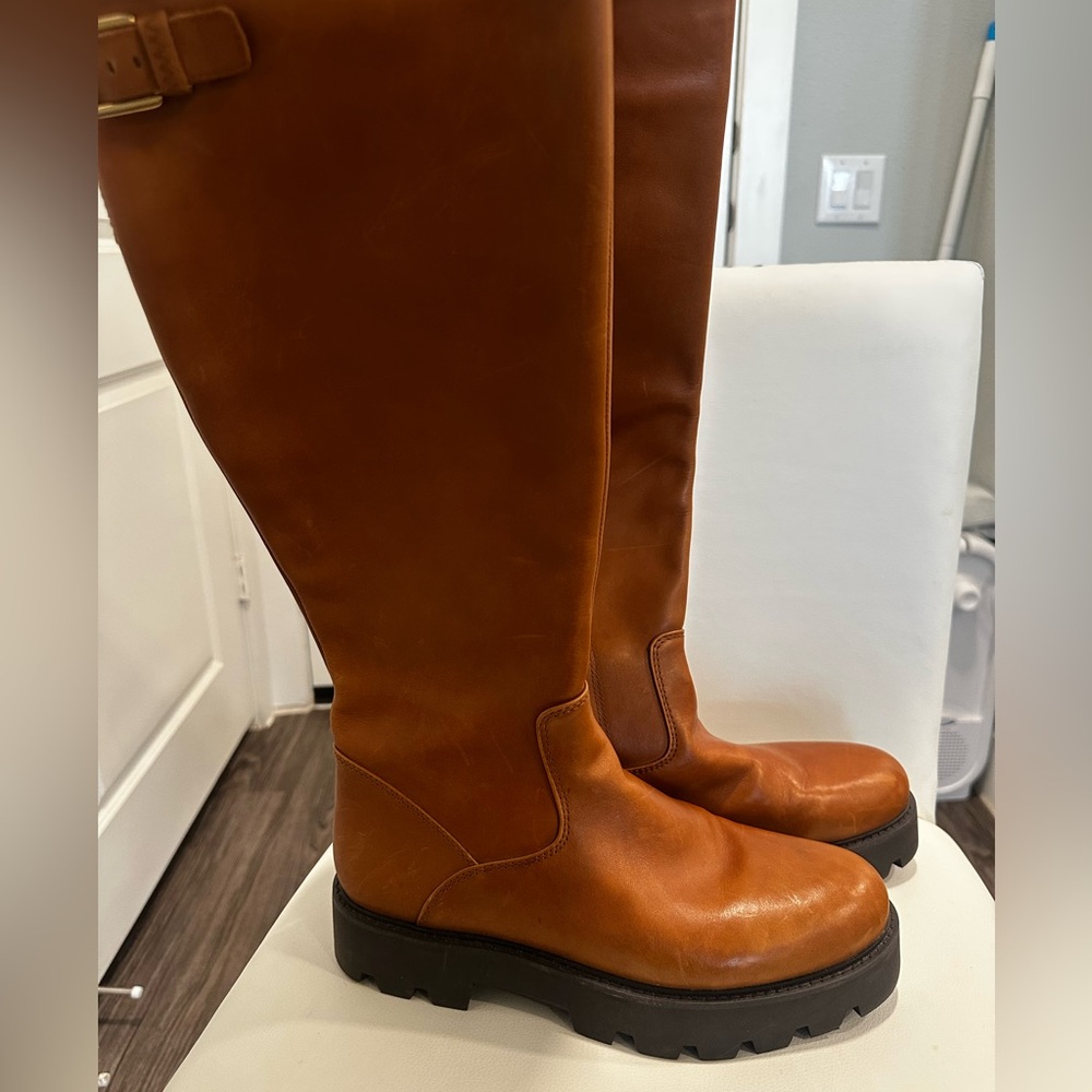 Franco Sarto Brown Knee-High Leather Boots - Picture 2 of 7